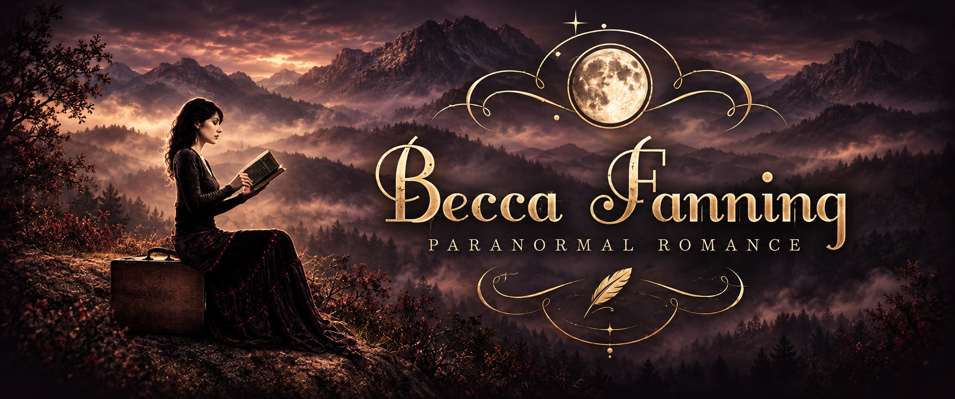 Becca Fanning — Paranormal Romance. A woman reads above a moonlit mountain valley.